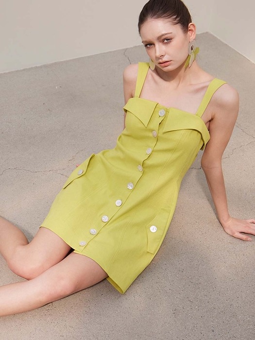 Lucia Stretch Linen Mini Dress (Lime)