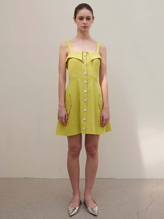 Lucia Stretch Linen Mini Dress (Lime)