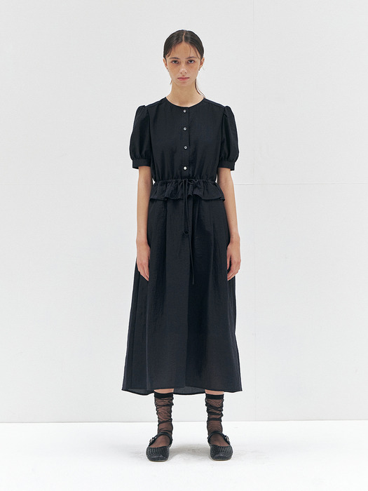 RTR ROUND NECK PUFF STRING DRESS_2COLORS