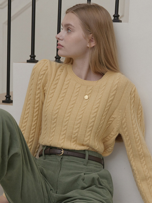 Wool Cable Knit Pullover - Yellow