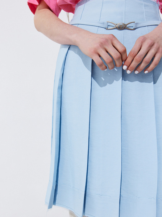 Raw-cut Pleats Skirt_Light Blue