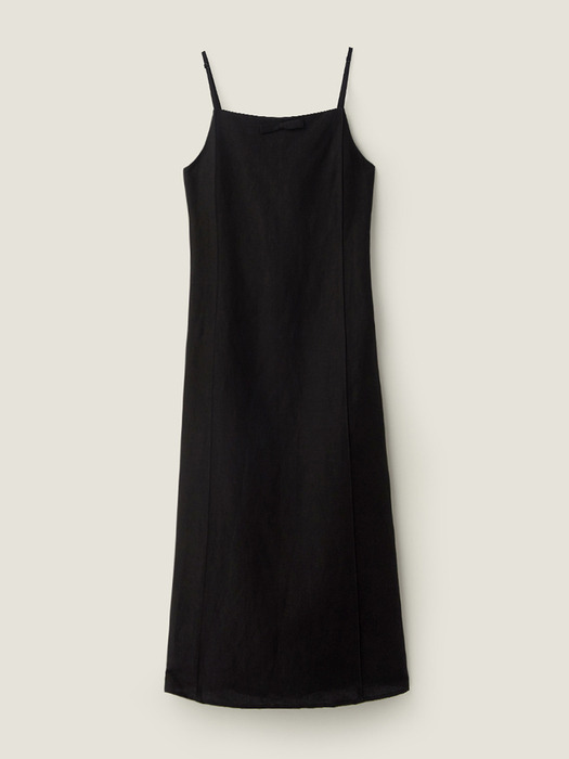 Ribbon point linen dress - Black