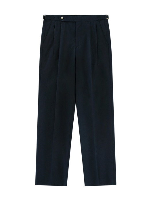 Linen / Cotton Twill adjust 2Pleats relaxed Trousers (Navy)