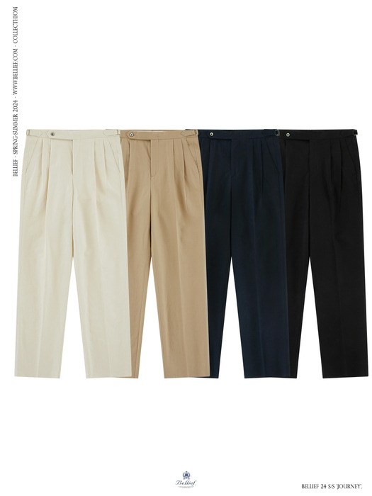 Linen / Cotton Twill adjust 2Pleats relaxed Trousers (Navy)
