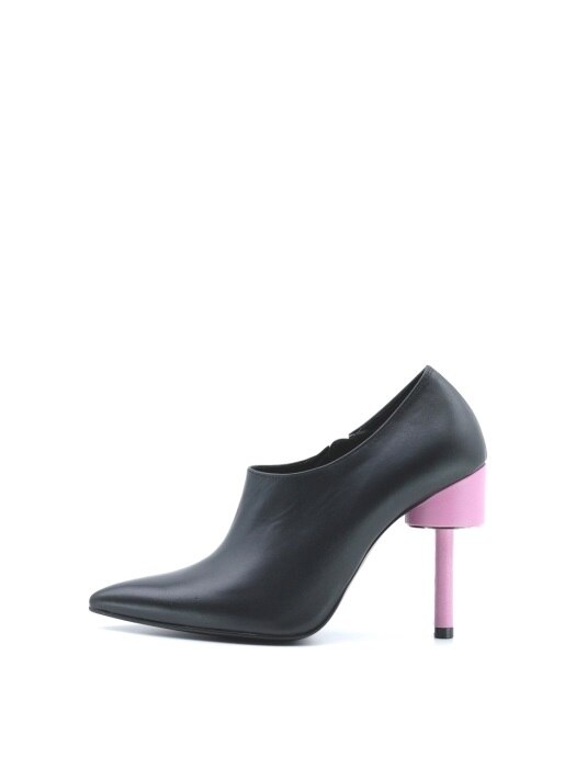 ODD HEEL 100 BOOTIES IN BLACK AND BABY PINK LEATHER