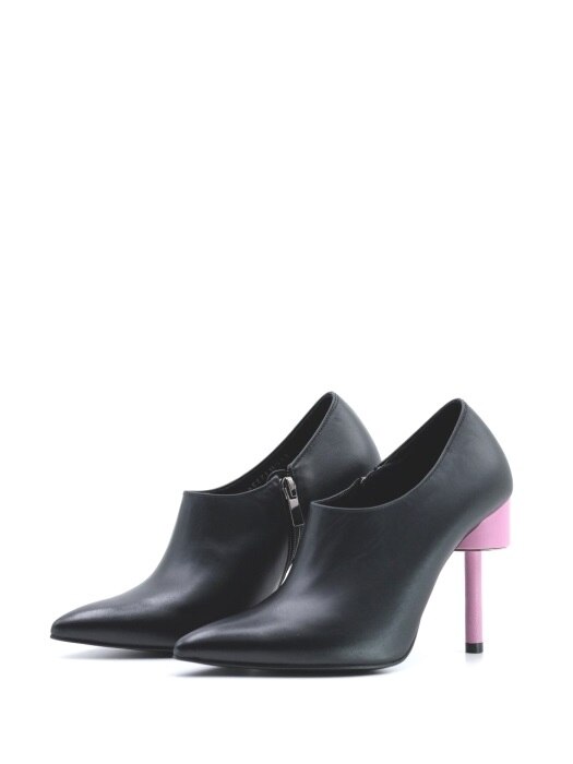 ODD HEEL 100 BOOTIES IN BLACK AND BABY PINK LEATHER