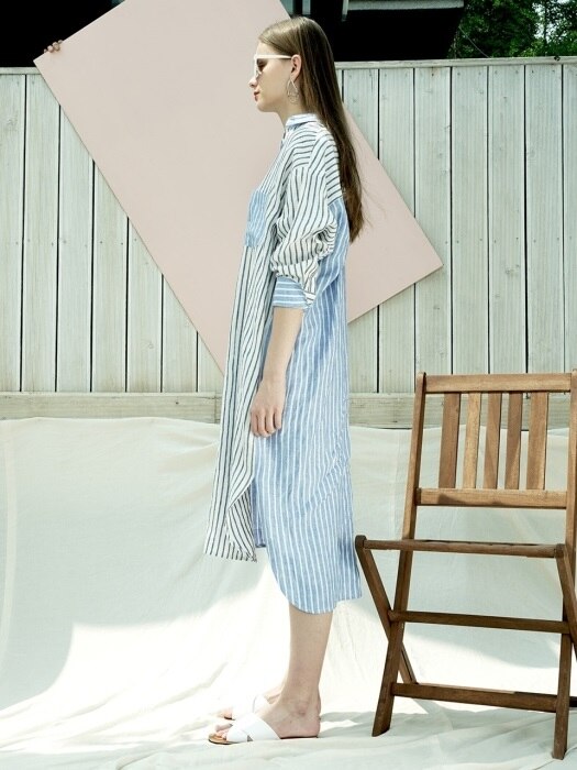 STRIPE LINEN LONG-SHIRT DRESS_WH