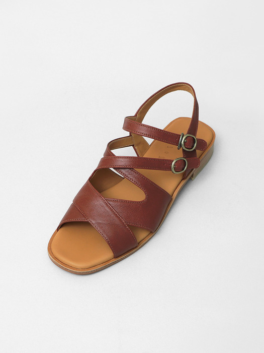 Leather Crossover Sandals . Maroon Red