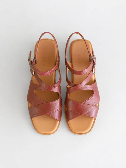 Leather Crossover Sandals . Maroon Red