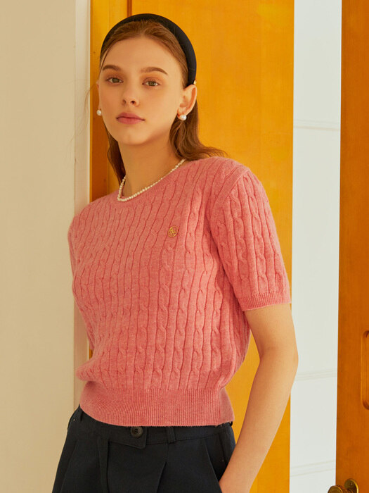 CASHMERE CABLE HALF KNIT_PINK