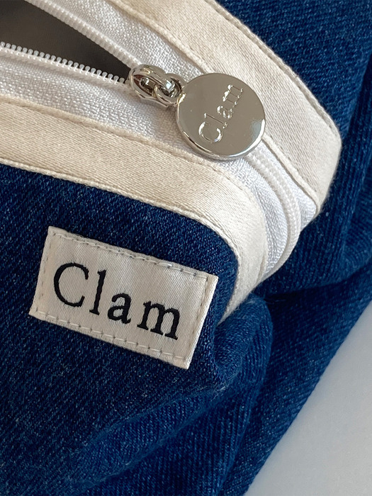 Clam round pouch _ Blue denim