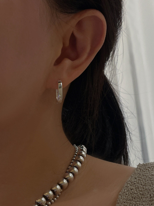 [92.5 silver]ellipse flat onetouch earrings