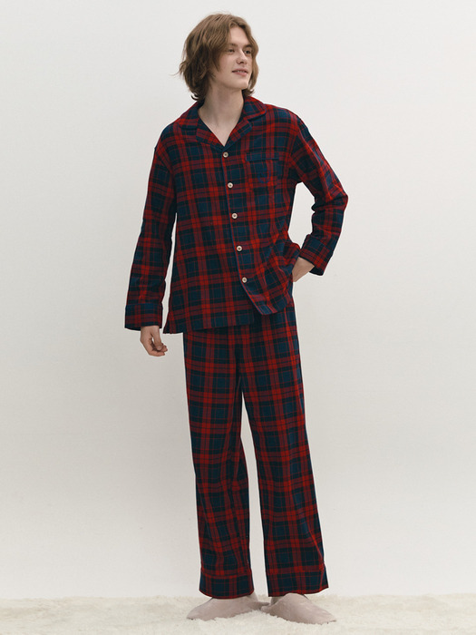 Men Red Flannel Check Pajama Pair