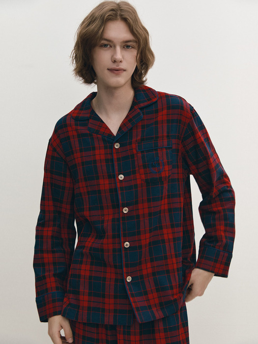 Men Red Flannel Check Pajama Pair
