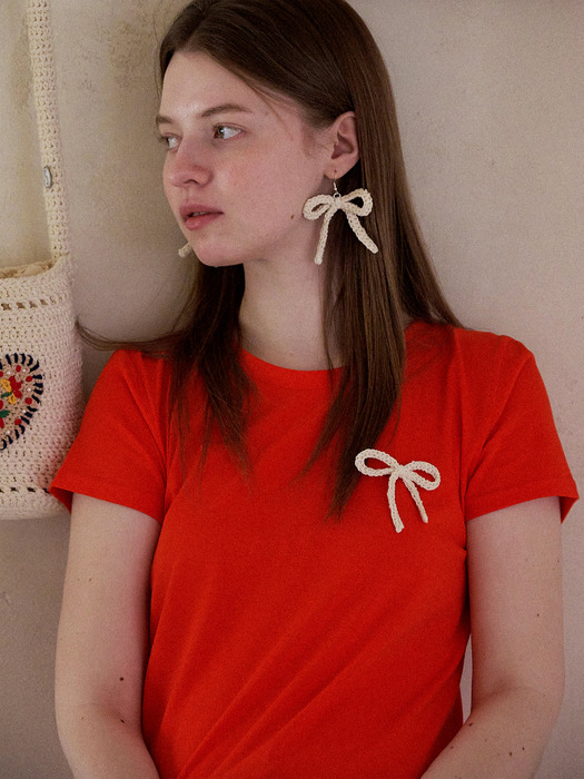 No.201 / Ribbon Crochet Earring (Silver 925) _ Cream
