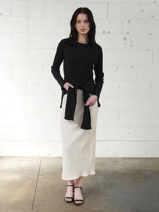 DAMIE color block layered dress (BLACK&CREAM)