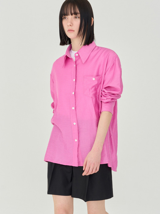 STRIPE OVER-FIT BUTTON SHIRT (PINK)