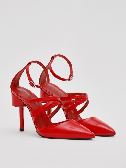 MIRO 100 LITTLE STAR-SHAPED STRAP HEEL IN RED LEATHER
