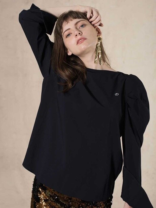 BOAT NECK PUFF BLOUSE (navy)