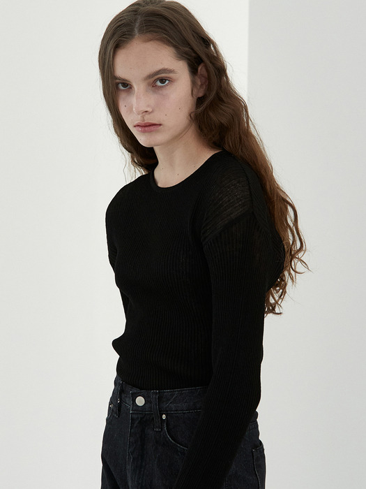 ouie310 linen seethrough knit (black)