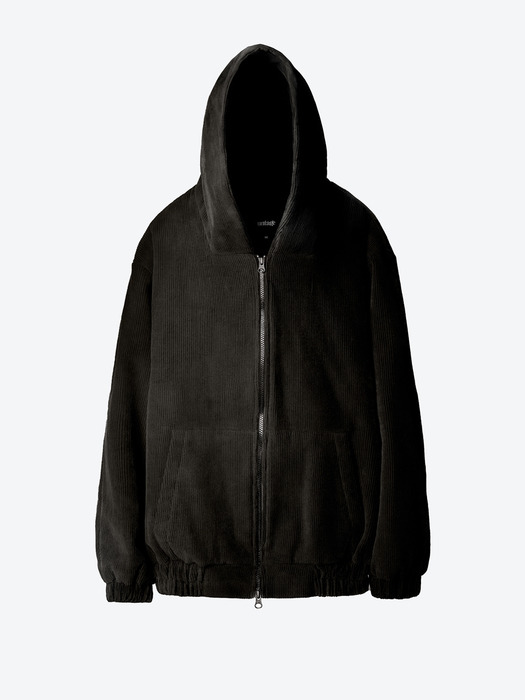 Cotton-Corduroy Oversized Zip-Through Hoodie[Black(UNISEX)]_UTO-FH91