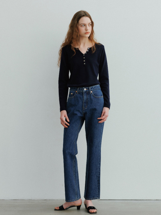 Angie Buttoned Knit in Dark Navy