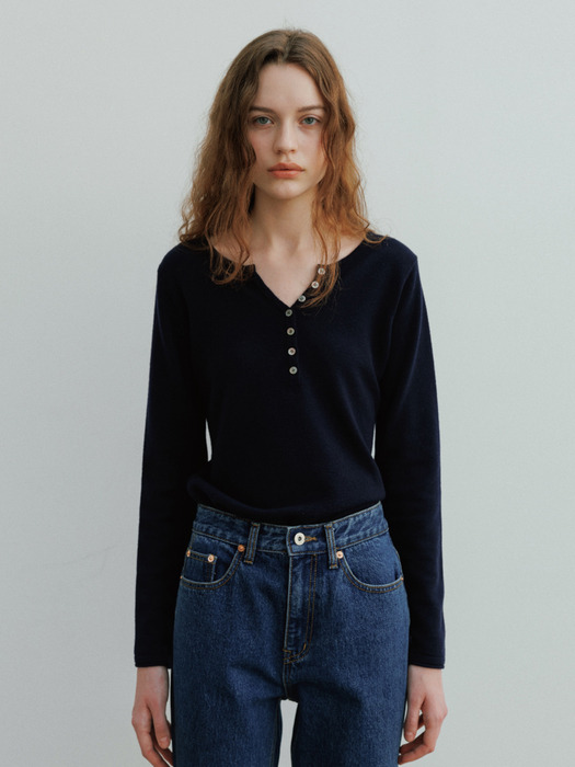 Angie Buttoned Knit in Dark Navy