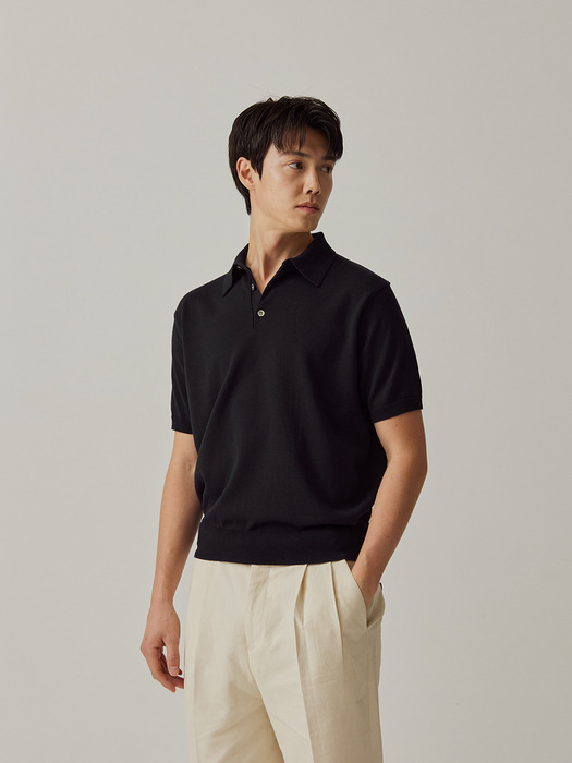 Essential Short Sleeve Polo Knit (Black)