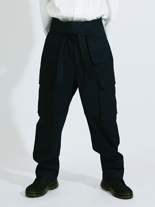 NAVY COTTON WIDE TROUSER