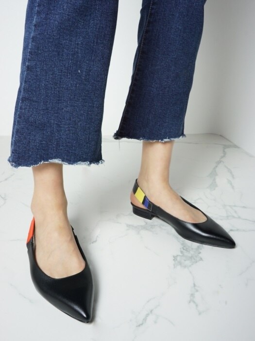 10 FLAT SHOES SLING BACK IN THREE PRIMARY COLORS AND BLACK LEATHER 