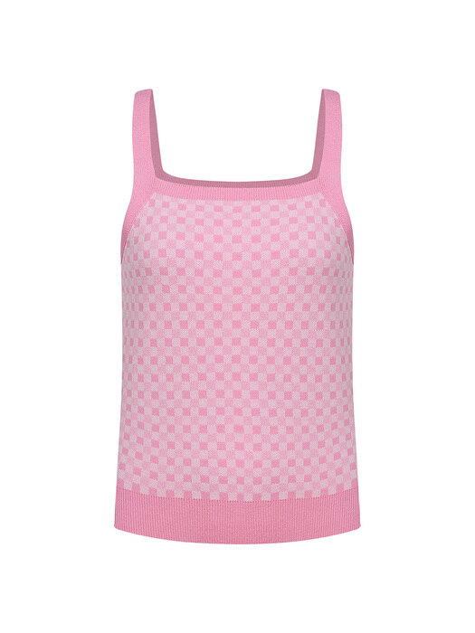 Gingham Check Sleeveless Knit Top-3color