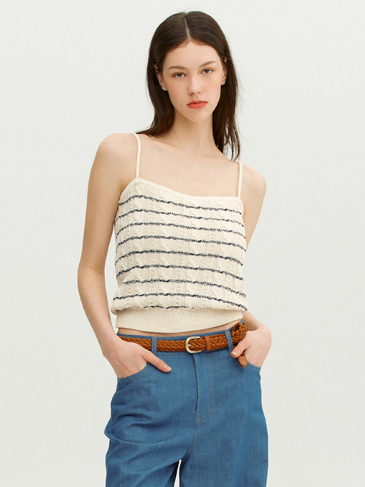 ETNA Stripe sleeveless cable knit top (Ivory&Navy stripe)