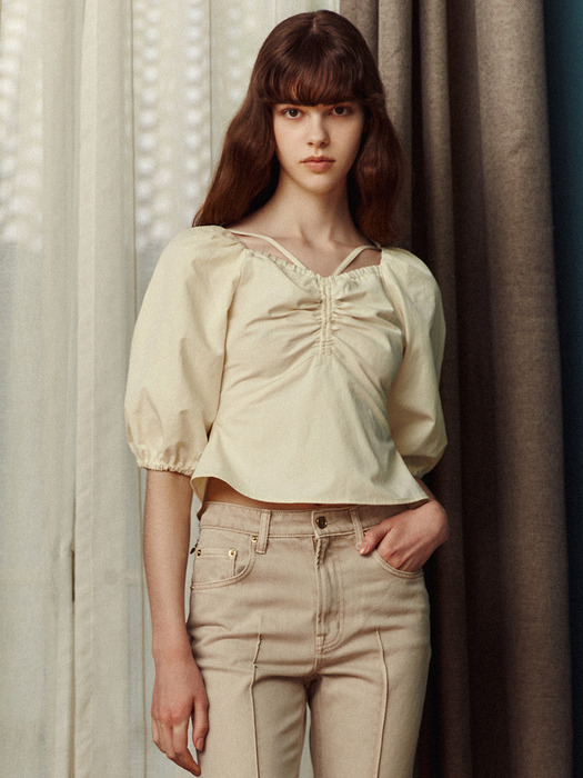 Ruched Strap Blouse_Eggshell