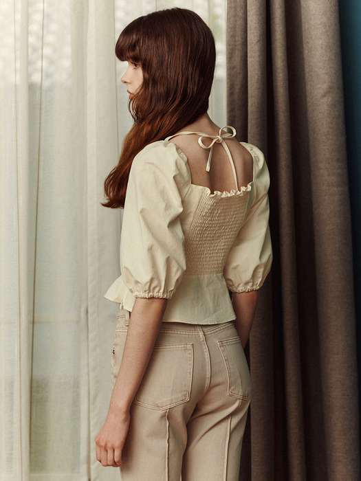 Ruched Strap Blouse_Eggshell
