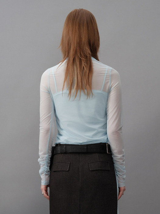 Side Shirring Layered Blouse in Blue VW4SE020-22