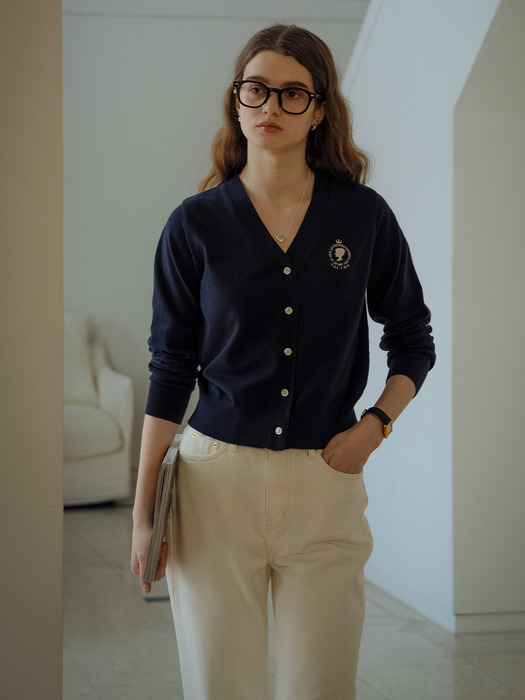 Embroidery point cotton cardigan_Navy