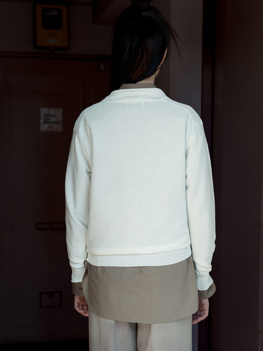 COTTON LOOSE COLLAR KNIT TOP_OFF WHITE