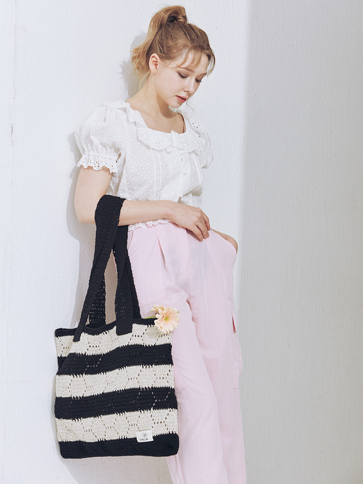 Sunny Knit Shoulder Bag - Black/Silver Stripe