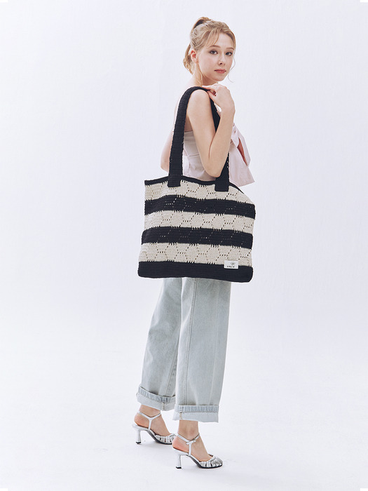 Sunny Knit Shoulder Bag - Black/Silver Stripe