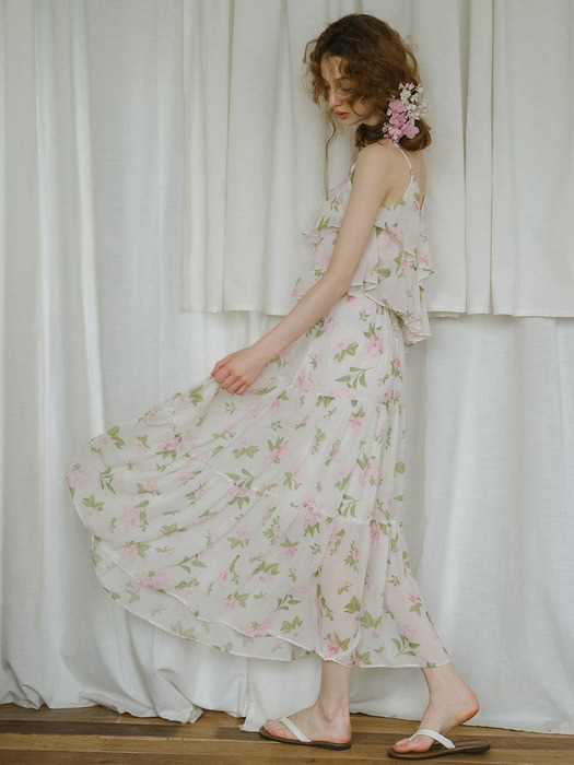 Cest_Floral chiffon layer skirt