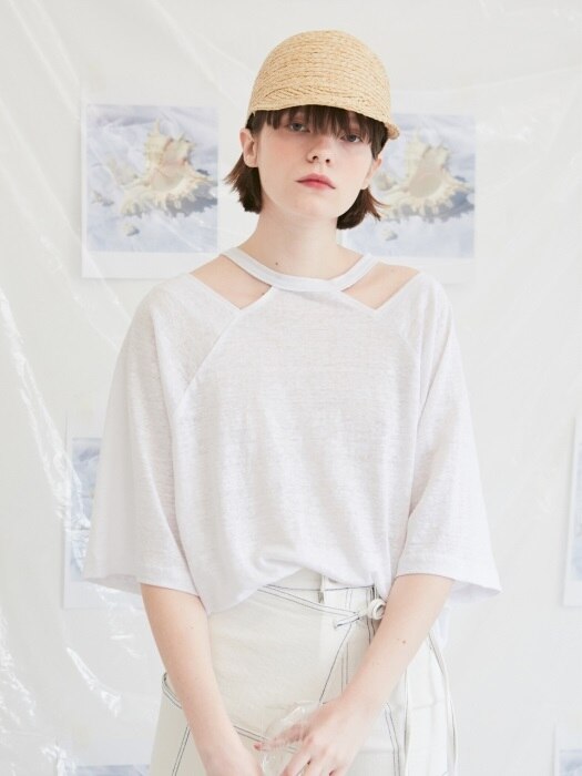 Linen square t-shirt [white,khaki,black]