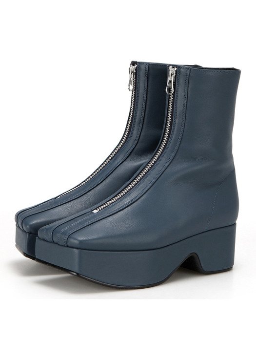 Squared toe zip front ankle boots | Prussian blue