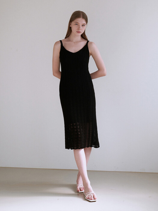Netting bustier knit dress - black