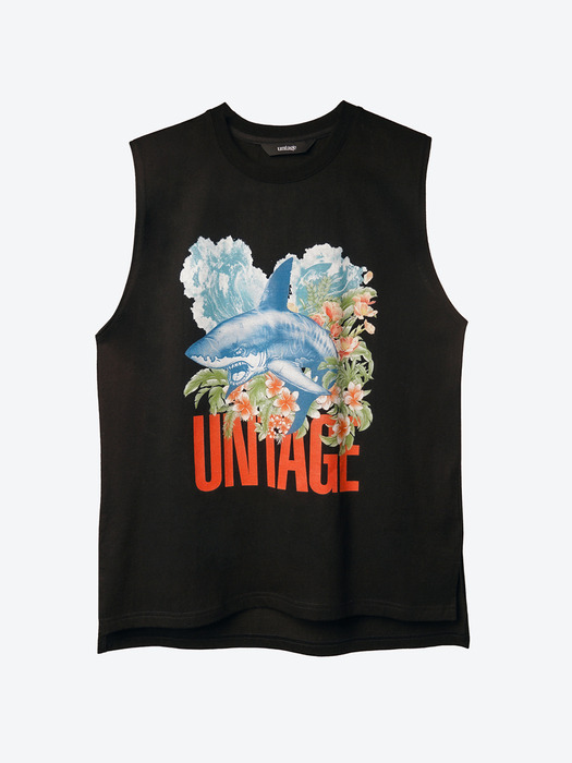 Tropical Printed Oversized Sleeveless T-shirt[Black(UNISEX)]_UTT-ST43