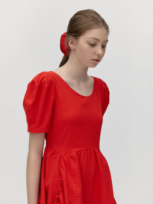 STRING RIBBON PUFF ONE-PIECE [RED]
