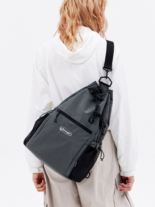 Washed Nylon Draw String Backpack_Gray