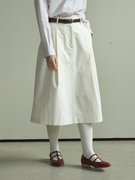 Pintuck Midi Skirt Ivory