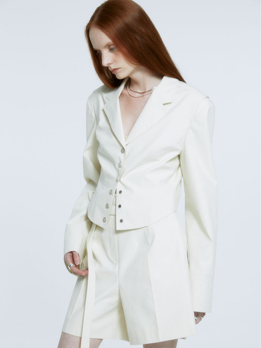 PALAIS Button Detail Tailored Cropped Jacket_Beige