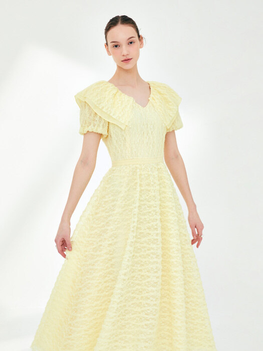 DILLAILA Layered collar lace flare dress (Yellow)