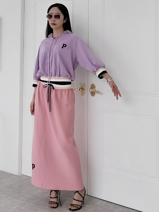맥시니트스커트-로즈핑크 Silver rib banding Knit maxi skirt-Rose pink